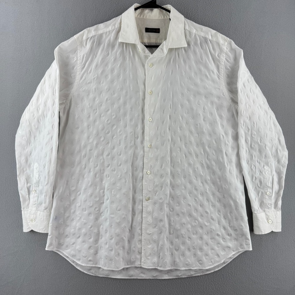 Corneliani Shirt Mens 18 / 45 White Cotton Seersucker Button Up ID Made in Italy